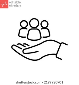 Care line icon, health, safe peoples, hand on and People group community for help and safety logo for web and mobile app. Editable stroke vector illustration design on white background. EPS 10