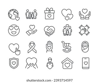 Iconos de la línea de cuidado. Para diseño de marketing de sitios web, logotipo, aplicación, plantilla, ui, etc. Ilustración vectorial.