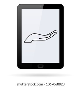 care line vector  icon on a realistic tablet. Suitable for support, preservation theme. flat design style.