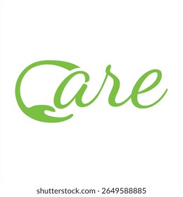 Care Logo Featuring a Stylized Hand Creating a Protective Circle Around the Text Representing Compassionate Service and Dedication