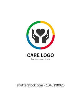 Care logo template design. Care logo with modern frame isolated on white background