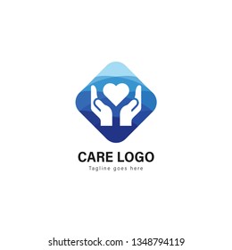 Care logo template design. Care logo with modern frame isolated on white background