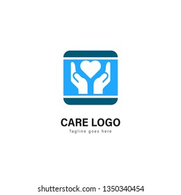 Care logo template design. Care logo with modern frame isolated on white background