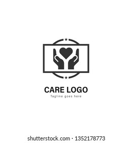 Care logo template design. Care logo with modern frame isolated on white background