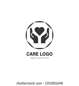 Care logo template design. Care logo with modern frame isolated on white background