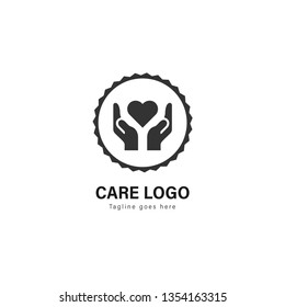 Care logo template design. Care logo with modern frame isolated on white background