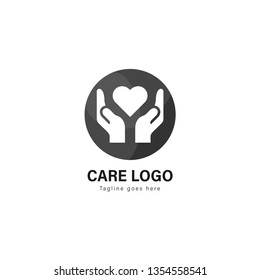 Care logo template design. Care logo with modern frame isolated on white background