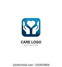 Care logo template design. Care logo with modern frame isolated on white background