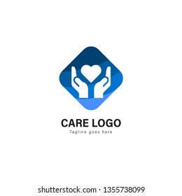 Care logo template design. Care logo with modern frame isolated on white background