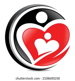 care logo Two heart-shaped people in a circle.