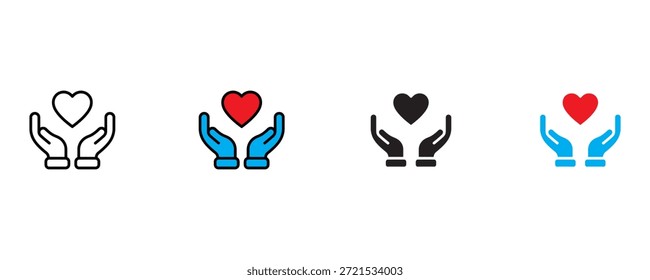 Cuidado y amor icono conjunto Vector sobre fondo blanco. amor, caridad, Asistencia, ayuda, bondad, compasión, donación, ayuda, generosidad, icono. Ilustración vectorial.