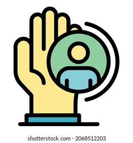 Icono de trabajo del cuidador. Esbozo cuidado del hombre trabajo vectorial ícono color plano aislado