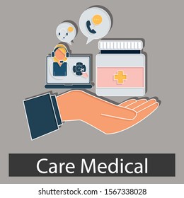 Care medical concept. Creative idea design. Flat vector illustration for web page, brochure, presentation or background.