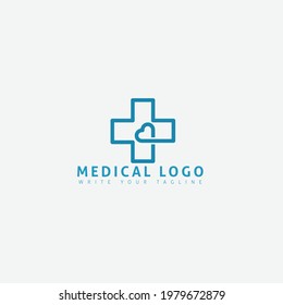 Care medical logo concept for love icon in plus or cross.