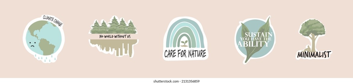 Care For Nature And Planet Earth, Save From Global Climate Change, Sustainable Lifestyle, Reduce Pollution And Fossil Fuels. Vector Icon, Symbol, Sticker, Logo, Info Graphic For Background