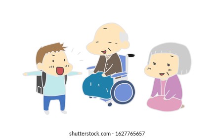 Care: Old couple and grandchild