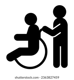 Care for a person in a wheelchair solid icon, disability concept, disable person wheelchair sign on white background, disable person wheelchair icon in glyph style. Vector graphics