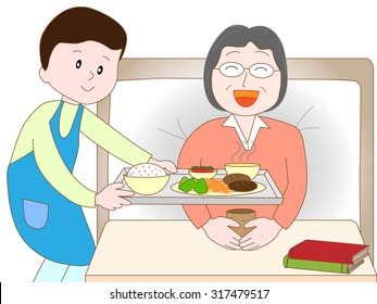 The care person who assists the meal to an elderly person