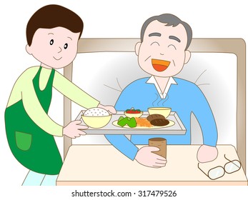 The care person who assists the meal to an elderly person