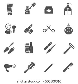 care products icons set. Cosmetics and care tools, simple symbols collection. isolated vector monochrome illustration.
