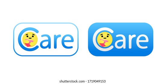 Care reaction button. Emoji face embracing the heart to show care during the COVID-19 pandemic.