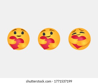 Care reactions emoji 2020. Popular social networking - We are in this together. Round Yellow cartoon hugging heart love design for use in chat, email, massage and comment