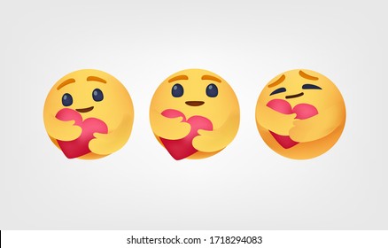 Care reactions emoticon 2020 high quality vector social media button Emoji Reactions printed on white paper Popular social networking - Shutterstock ID 1718294083