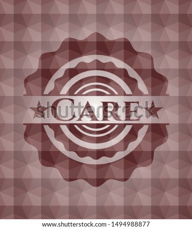 Care red geometric emblem. Seamless.