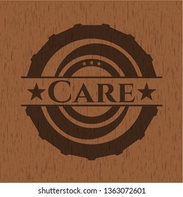 Care retro style wooden emblem