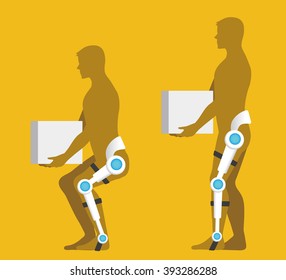 Care Robot, Lifting Support Machine, Power Suit, Vector Illustration