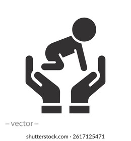 care and security for the child, children protection icon, baby logo, flat vector illustration