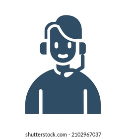 Care Service and Support Icon - Flat Vector Person Avatar With Headphone for Helpline in Glyph Pictogram Symbol illustration.