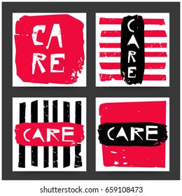 Care Set of Four Cards In Hipster Grunge Style Design