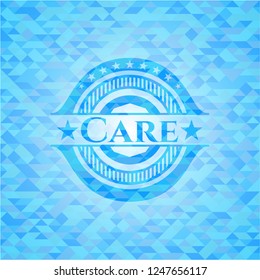 Care sky blue emblem with mosaic ecological style background
