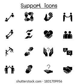 Care, support and sympathize icon set in glyph style