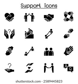 Care, support and sympathize icon set in glyph style