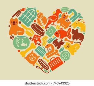 Care symbols house pupils in the form of heart. Vector illustration