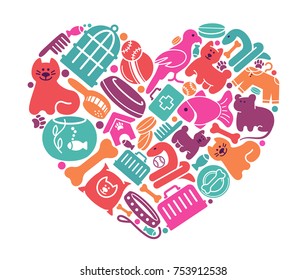 Care symbols house pupils in the form of heart. Vector illustration