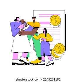 Care tax credit abstract concept vector illustration. Family support, low income, tax year, child care expense deduction, online application, bank account and bill payment abstract metaphor.