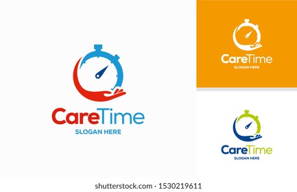 Care Time logo designs concept vector, Hand and stopwatch logo template, symbol, icon