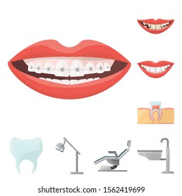 Care of tooth in dentistry vector cartoon icon set.Vector isolated illustration dental care.Icon set of tooth stomatology.