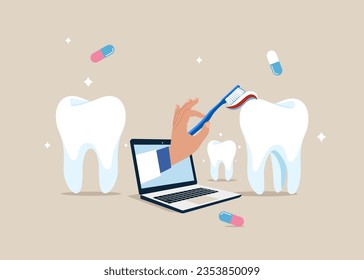 Care of  tooths with Toothbrush. Flat Vector Illustration