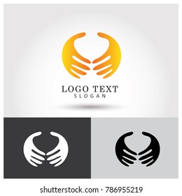 Care & Two Hand Logo. Symbol & Icon Vector Template.