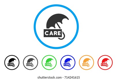 Care Umbrella icon. Vector illustration style is a flat iconic care umbrella gray rounded symbol inside light blue circle with black, gray, green, blue, red, orange color variants.