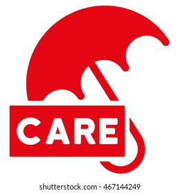 Care Umbrella icon. Vector style is flat iconic symbol with rounded angles, red color, white background.
