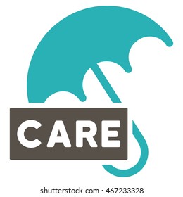 Care Umbrella icon. Vector style is bicolor flat iconic symbol with rounded angles, grey and cyan colors, white background.