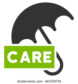 Care Umbrella icon. Vector style is bicolor flat iconic symbol with rounded angles, eco green and gray colors, white background.