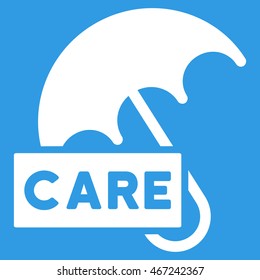 Care Umbrella icon. Vector style is flat iconic symbol with rounded angles, white color, blue background.