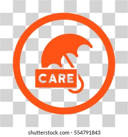 Care Umbrella vector rounded icon. Image style is a flat icon symbol inside a circle, orange color, transparent background.