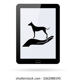 care vector  icon on a realistic tablet.
suitable for support, preservation theme, for theme of ecology, defenders of nature. Flat design style